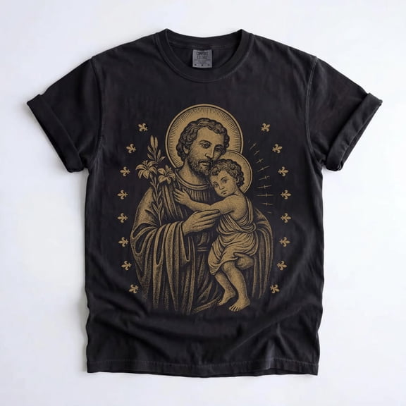 Saint Joseph Catholic T-Shirt, St. Joseph and Child Jesus Faith Graphic Tee