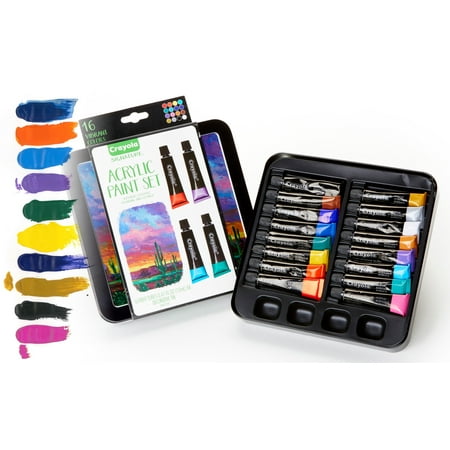 Crayola Signature Acrylic Paint Set With Decorative Storage Tin, 16 (Best Acrylic Paint Brand Beginners)