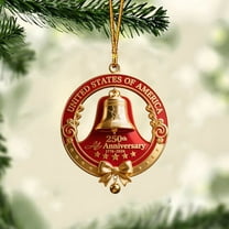 USA 250th Anniversary Bell Ornament - Red & Gold 3D Commemorative Hanging Doorbell, Vintage Cast Plastic for Patriotic Holidays, Christmas Tree Decor, Collector’s Gift (1pc)