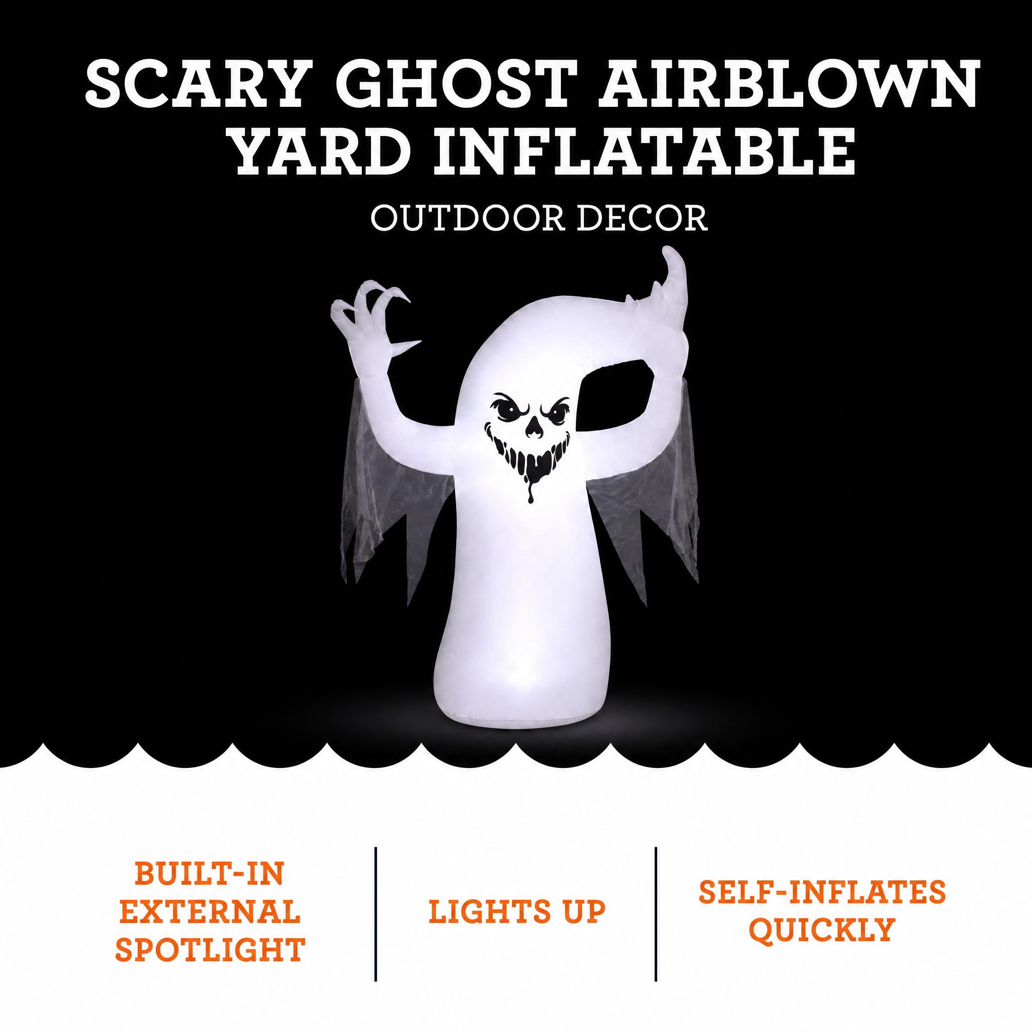Scary Ghost Airblown Yard Inflatable, Black and White, 4', Halloween by Way To Celebrate