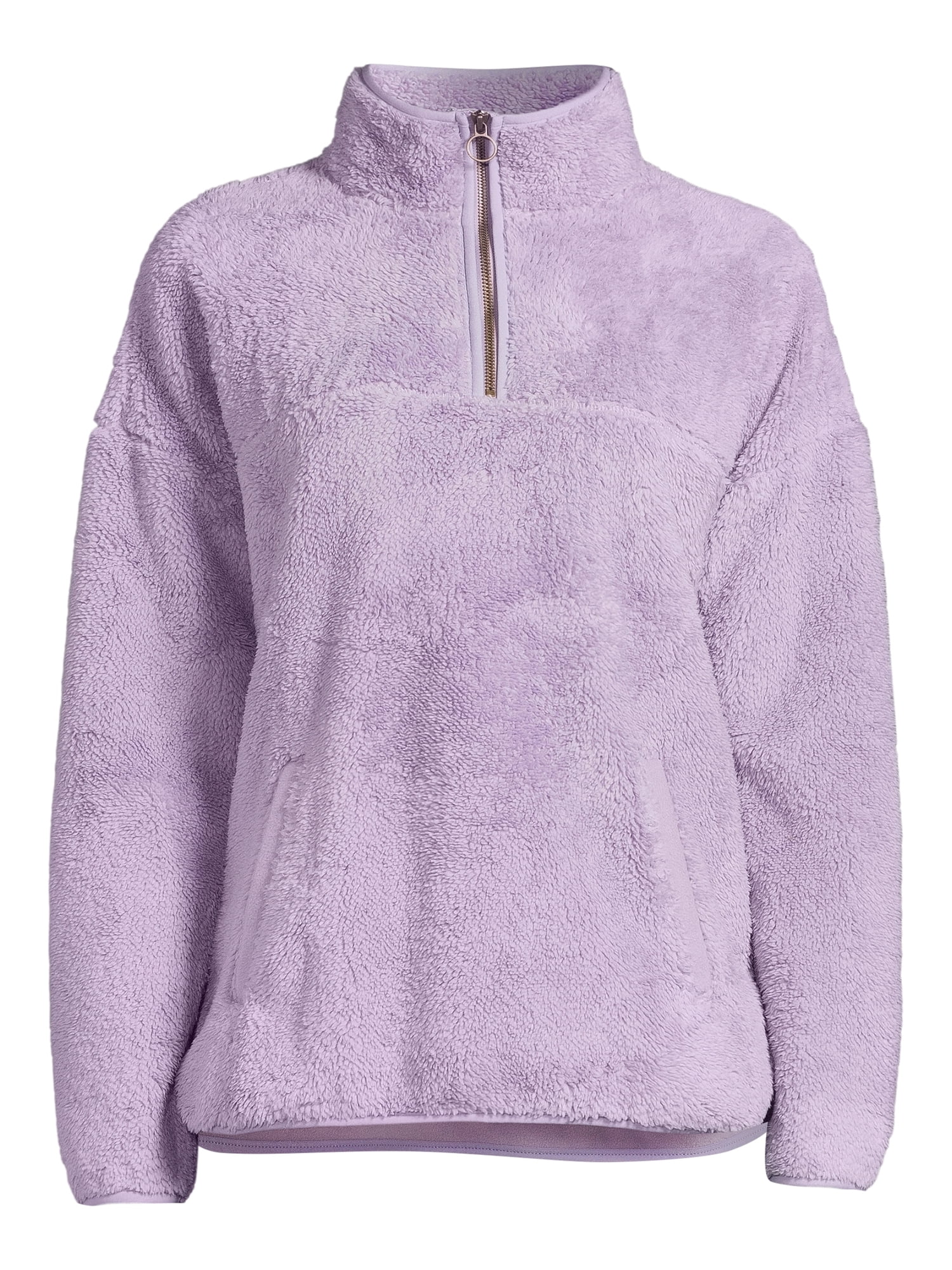Time and Tru Women's and Plus faux shearling Quarter Zip Pullover Top