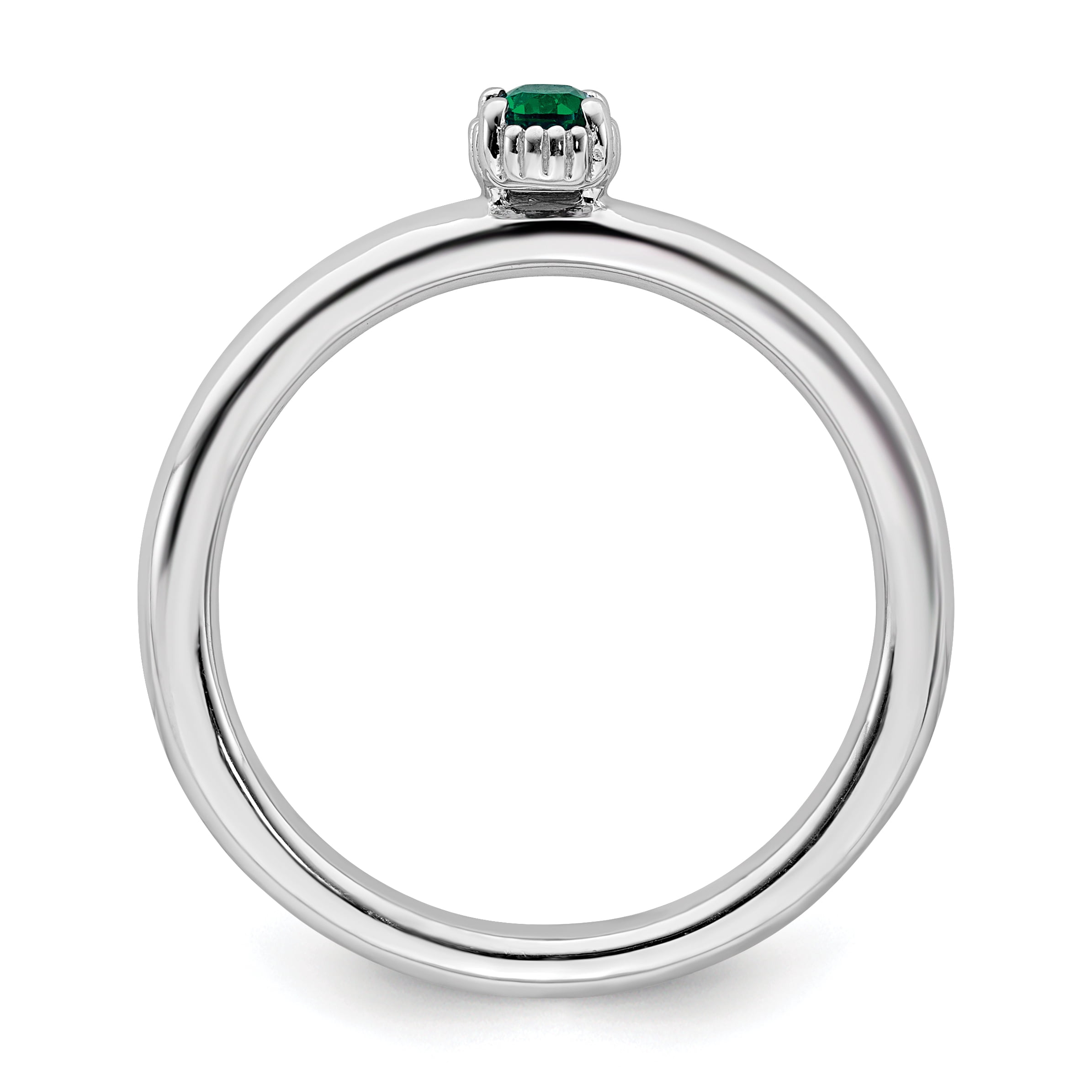 Created Emerald Sterling Silver Single-Stone Ring