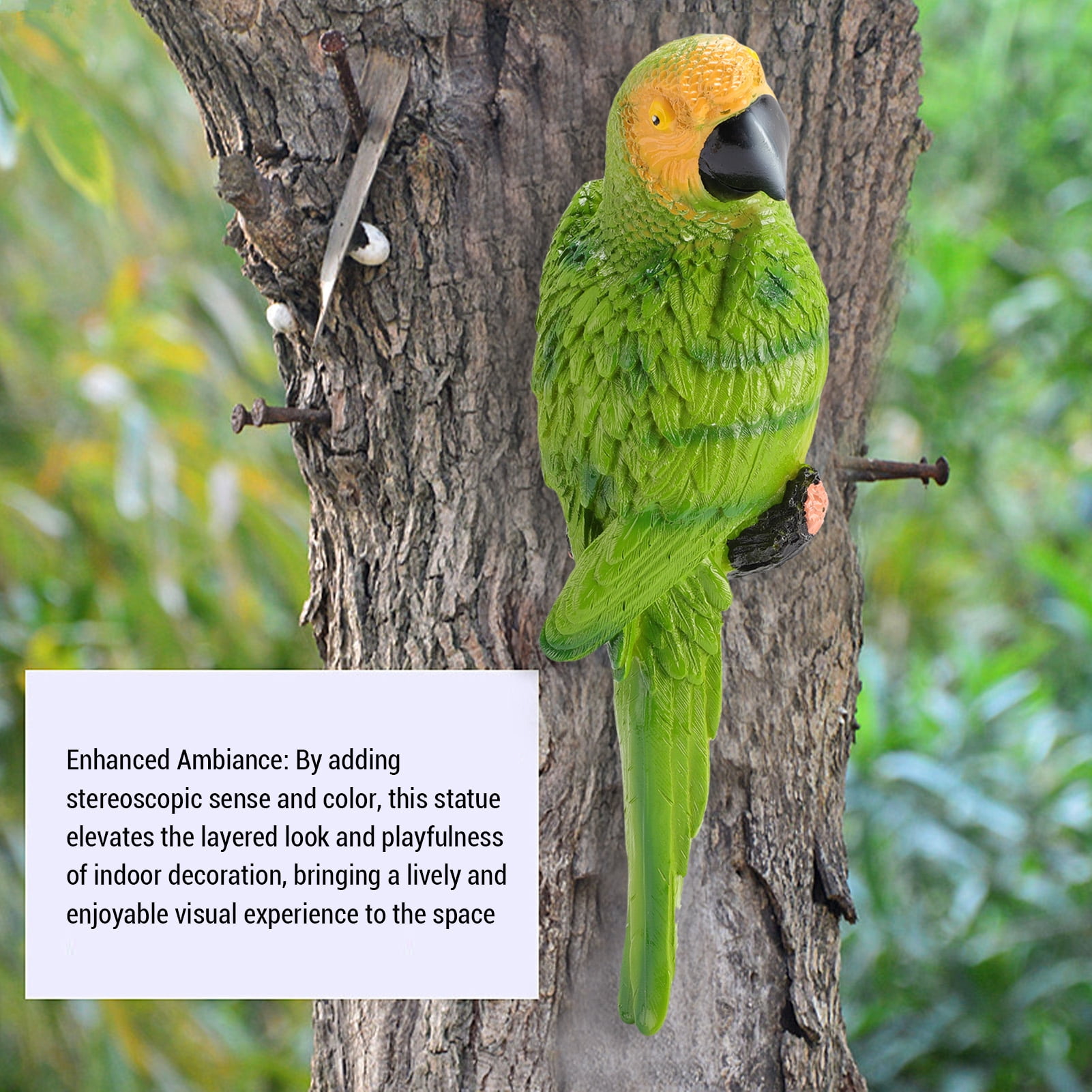 M Buder Lifelike Resin Parrot Statue Tree Hanging Wall Mount Decor for Garden Courtyard Outdoor Sculpture Bird Figurine Left Green (13.78 inches / 35 cm) Weatherproof UV Resistant Yard Art