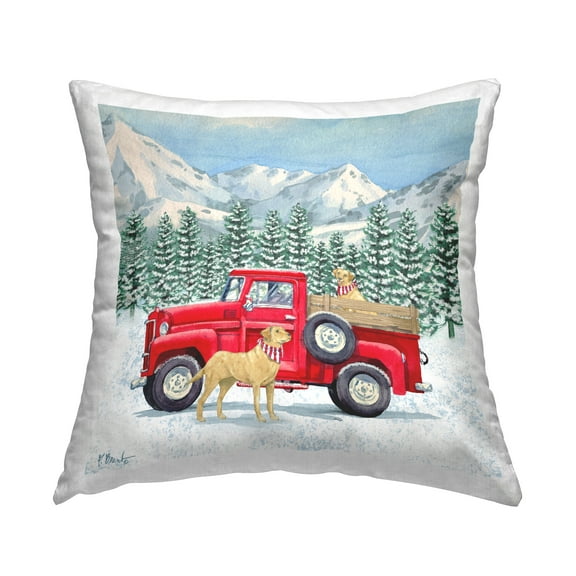 Stupell Industries Winter Dogs Snowy Mountainside Red Truck Design by Paul Brent Throw Pillow