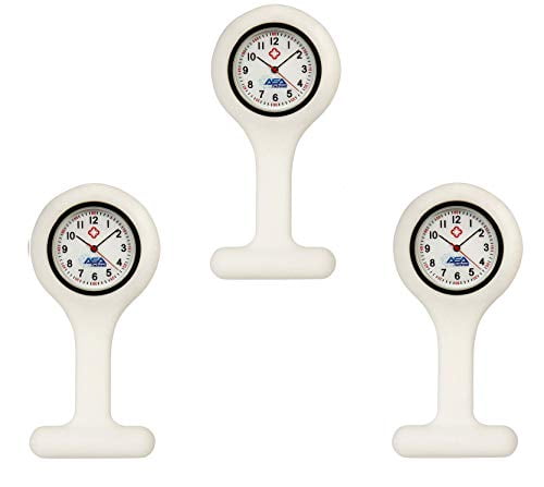 Set of 3 Silcone Nurse Watch W/Pin/Clip, Infection Control Design, Health Care, Nurse, Doctor, Paramedic, Nursing Student, Medical Brooch Fob Watch (White)
