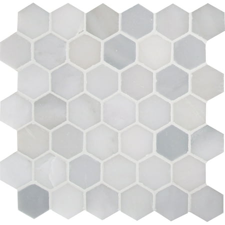 Greecian White Hexagon 12 in. x 11.75 in. x 10mm Polished Marble Mesh-Mounted Mosaic Tile (9.8 sq. ft. / case)