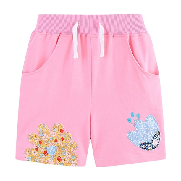 Odeerbi 2-8 Años Niñas Deportes de Verano Bermudas Pantalones Cortos Flor Bordado Entrenamiento Atlético Pantalones Cortos de Algodón Lindo Pantalones Cortos Respirables
