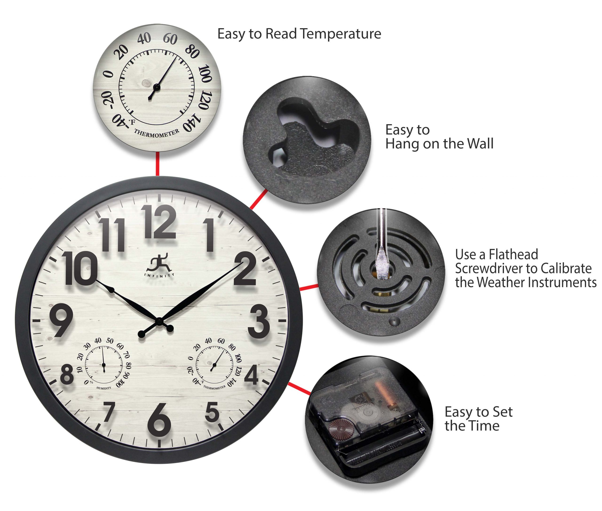 Infinity Instruments Concordia Outdoor Wall Clock with Hydrometer