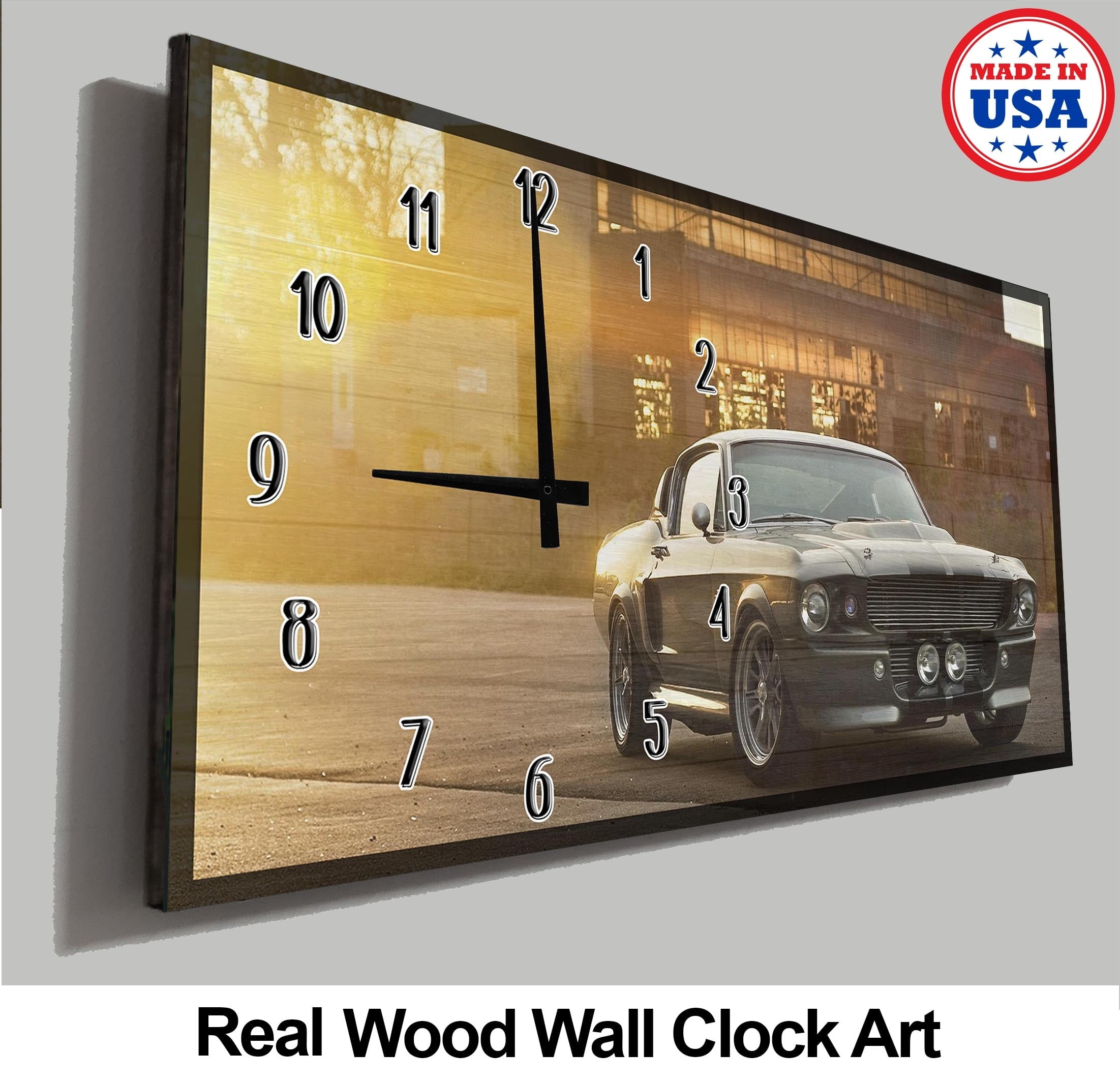 Muscle Car Wall Clock Black Sports Car Supped Up At Sunset Man Cave