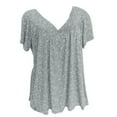 thumbnail image 3 of Lenago Women's Plus Size Floral Printed Short Sleeve V-Neck T-Shirt Pleated Casual Flowy Tunic Blouse Tops, 3 of 5