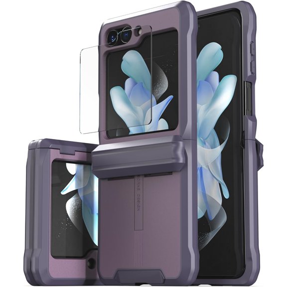 CaseBorne V Compatible with Samsung Galaxy Z Flip 5 Case - Rugged Protective Case with Semi-Auto Hinge Cover and Tempered Glass Screen Protector, Made of 100% Recycled Materials - Purple