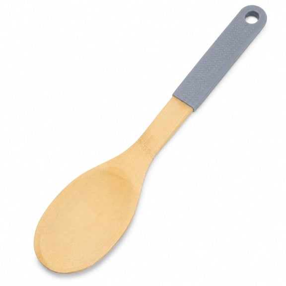 Handy Housewares 12-Inch Bamboo Solid Serving Spoon with Rubber Handle