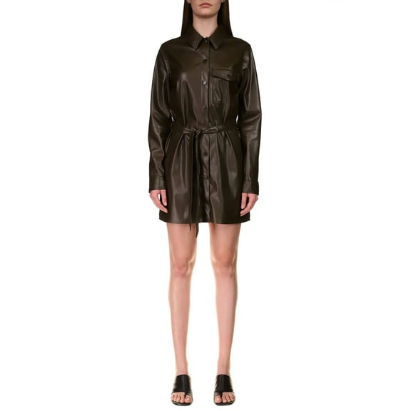 Sanctuary Women's Green Faux-Leather Shirtdress Size S