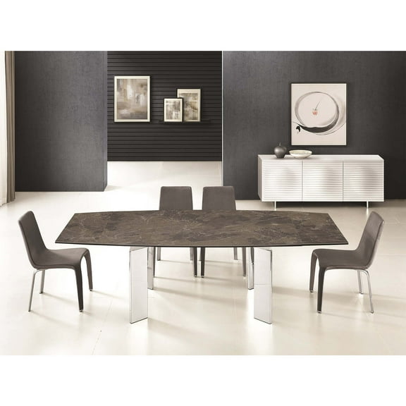 Casabianca Astor Manual Dining Table with Stainless Base and Brown Marbled Top
