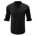 thumbnail image 3 of Mens Long Sleeve Linen Shirt 1/2 Button Solid Stand Collar Pullover Dress Shirt Chest Pocket Casual Cozy Tops, 3 of 4
