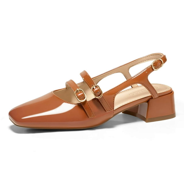 Zapatos Coutgo Mary Jane para mujer, tacones bajos y gruesos, color marrón, talla 9