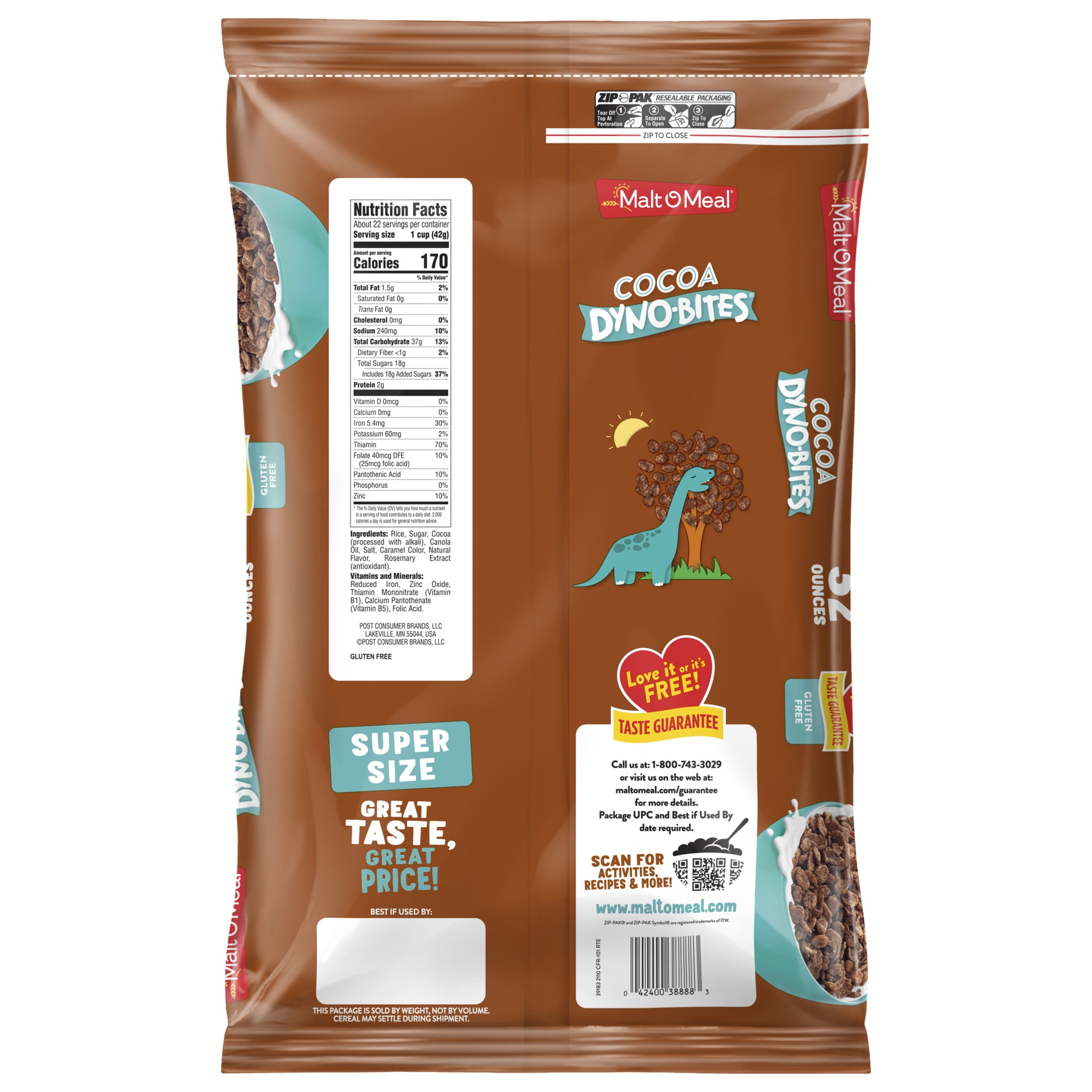 Malt-O-Meal Cocoa Dyno Bites Gluten Free Breakfast Cereal, 32 oz (Pack 4)