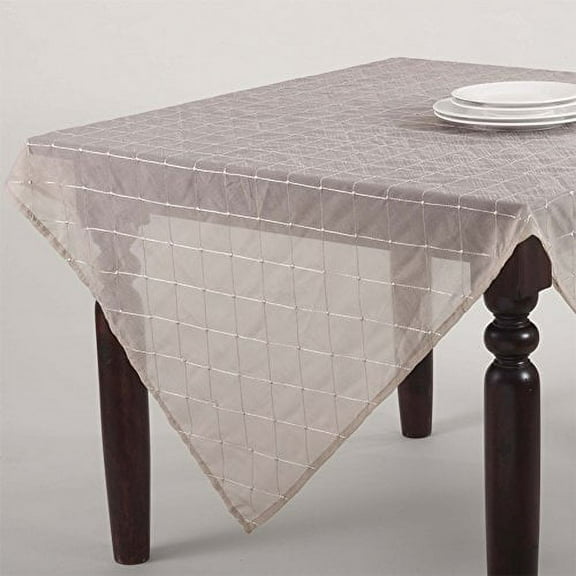 La Belle Epoque Stitched Sheer Tablecloth, 5 Colors (60-inch Square, Taupe)
