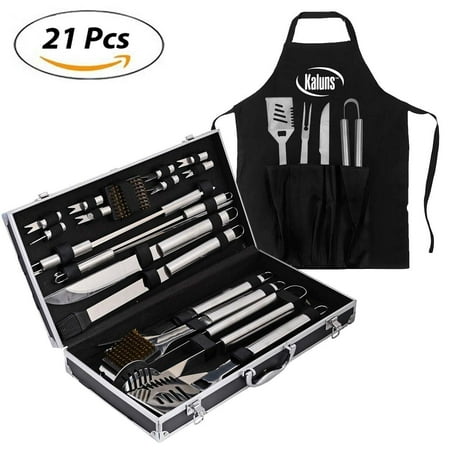 Outdoor Kitchen Kit BBQ Grill 21 Piece Utensil Set, Heavy Duty Stainless Steel Tools, luxurious and essential tools for barbequing, Professional Grilling Accessories for the Expert, Complete Outdoor Kit ()