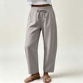 thumbnail image 6 of Summer Linen Pants for Women Wide Leg Palazzo Cotton Drawstring Casual Beach Vacation Boho Trousers with Pockets, 6 of 7
