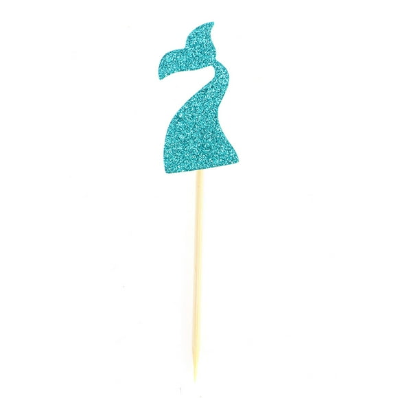 Minkissy 24Pcs Mermaid Cake Toppers Glitter Cardstock Single-sided Glitter Wedding Baby Shower Cake Decoration