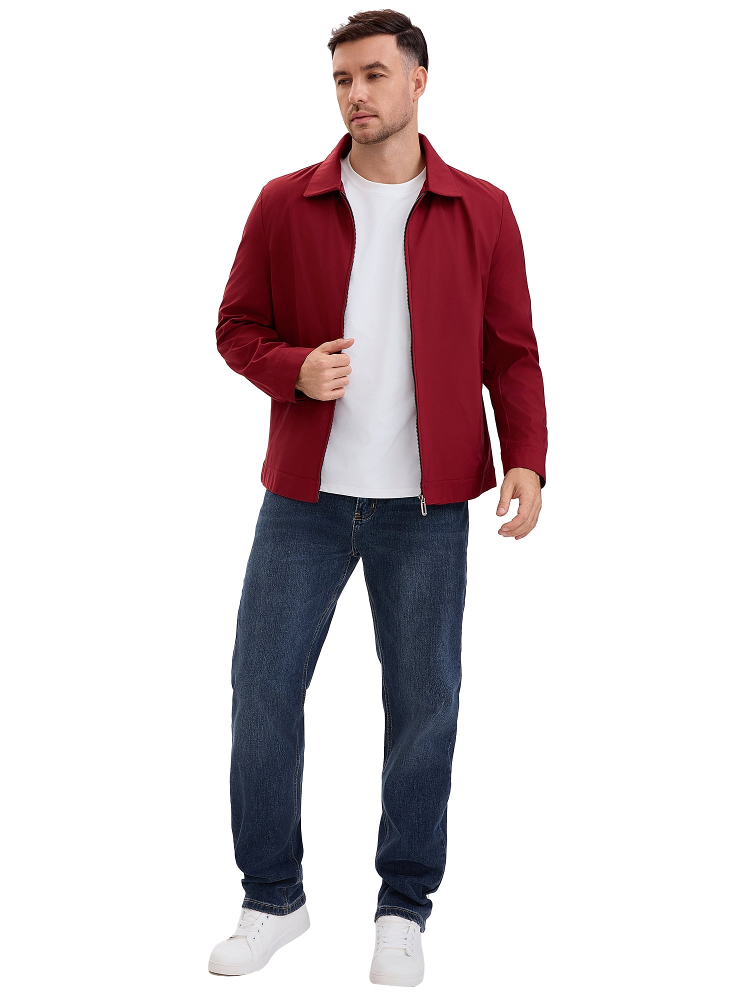 DARING DIVA Men's Long Sleeve Full Zip Up Lapel Solid Lined Jacket XL Red