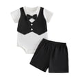 thumbnail image 4 of Kogui Baby Boy Outfits Newborn Infant Baby Boys Summer Clothes Sets Casual Outfits Short Sleeves Romper Letter Print Top Shorts Sets 2pcs Holiday Clothing 0 3 6 9 12 18 24 Months (Black,6-9 Months), 4 of 4