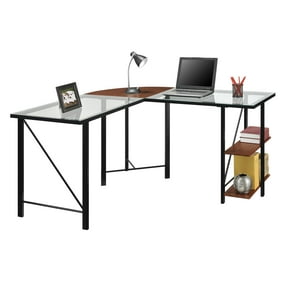 Realspace Mezza L Shaped Glass Computer Desk Cherry Chrome