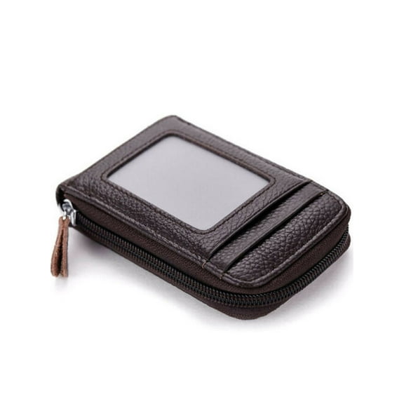 Sunisery Men Portable Wallet Solid Color Leather Credit Card Holder RFID Blocking Zipper Pocket Bags