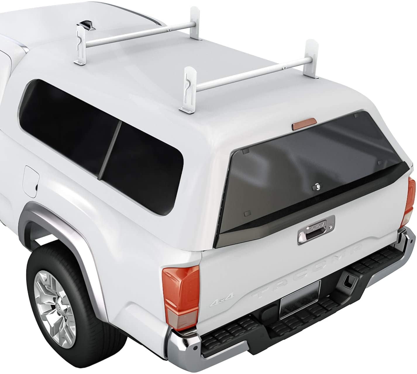 AA-Racks Model DX36 Universal Pickup Truck Cap & Topper 2 Bar Ladder Roof Van Rack System Adjustable Steel Cross Bars - Matte White