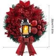 thumbnail image 4 of Christmas Wreath with Red Poinsettias, Illuminated Black Lantern, Red Berries and Bows, Festive Decor for Front Door and Home Decorations - B, 4 of 6