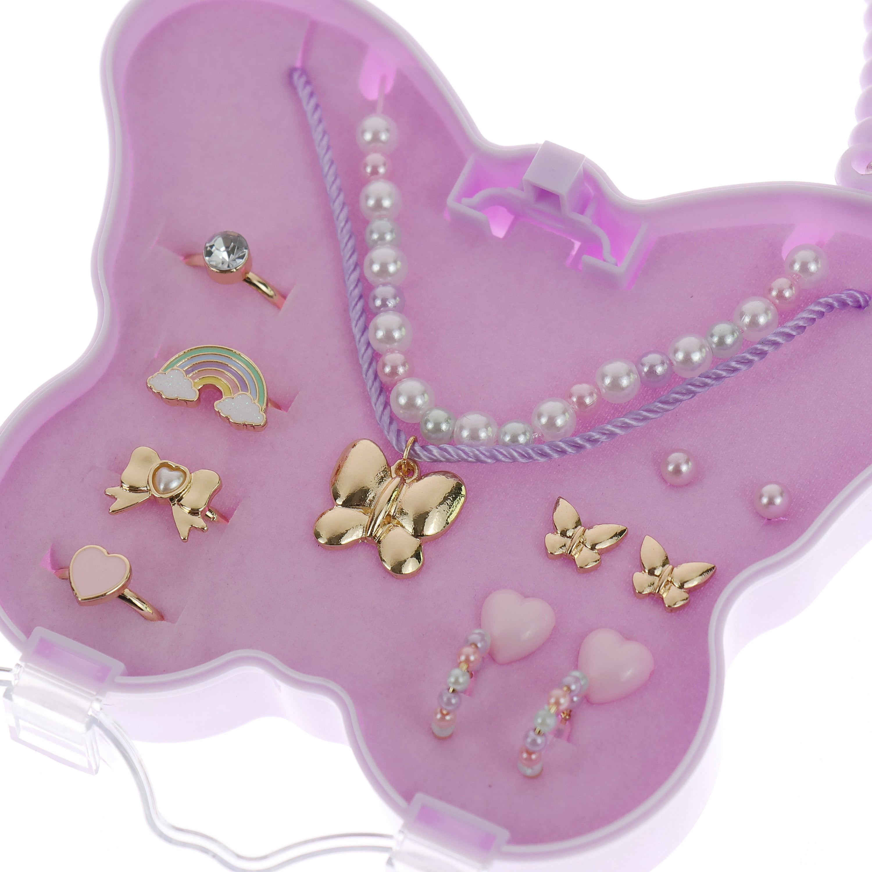Wonder Nation 10 Pack Jewelry Set in Butterfly Box with Necklaces, Earrings, and Rings (Girl's)