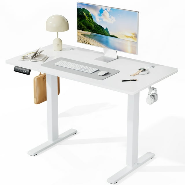 EDX Electric Adjustable Height Sit Standing Desk, 40 x 24 inch Splice Board for Home Office, White