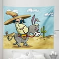 thumbnail image 1 of Cartoon Tapestry, Mexican Man Wearing Sombrero Hat Riding a Donkey in the Desert with Cactus Plants, Fabric Wall Hanging Decor for Bedroom Living Room Dorm, 5 Sizes, Multicolor, by Ambesonne, 1 of 1