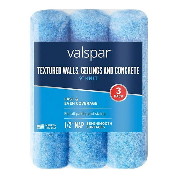 Valspar 888972950 Paint Roller Cover, 1/2 in Thick Nap, 9 in L, Polyester Cover, 3/PK