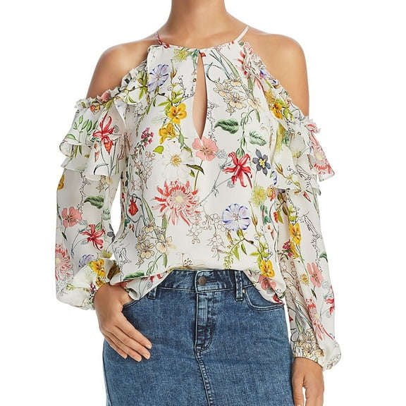 Parker Womens Abby Floral Cold Shoulder Blouse, Multicoloured, X-Small