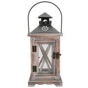 Retro Candle Lantern Decorative Vintage Wooden Candle Holder Farmhouse Cylinder Tabletop Lantern for Home Indoor Outdoor Patio Decor 28*12.5*12.5CM