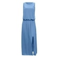 thumbnail image 4 of Baqcunre Women's Summer Sleeveless Round Neck Maxi Dresses Solid Color fork Opening Dress Long Dresses for Women Womens Dresses Casual Dresses for Women Holiday Dresses for Women,Blue,Size XXL, 4 of 5