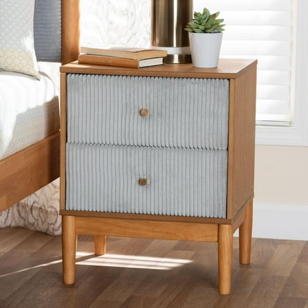 Baxton Studio Taylin Mid-Century Nightstand, 2-Drawer, Grey