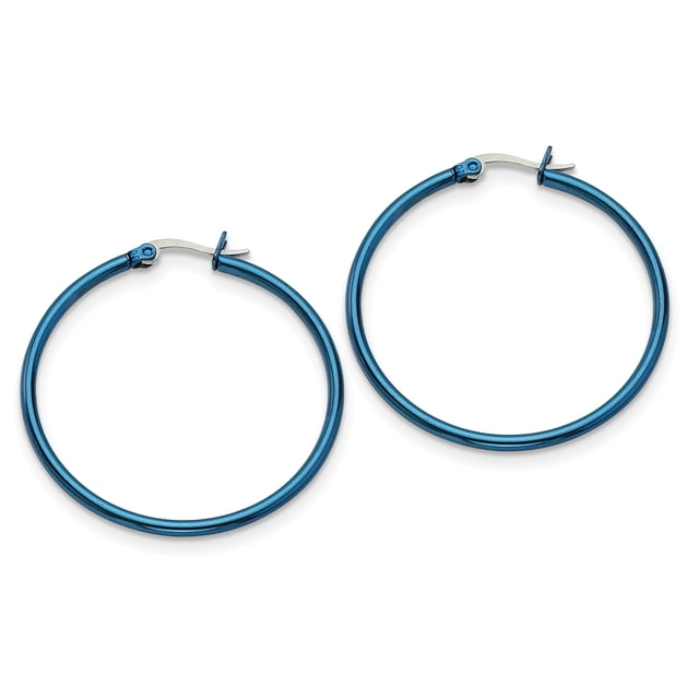 Boucles d'Oreilles en Acier Inoxydable Plaqué Bleu 42mm 2mm