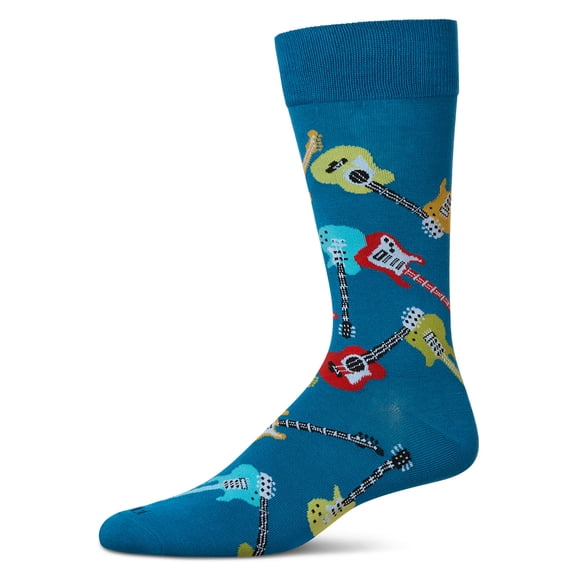 MeMoi Men's Guitars Rayon from Bamboo Crew Socks - Mens - Male, 10-13, Celestial