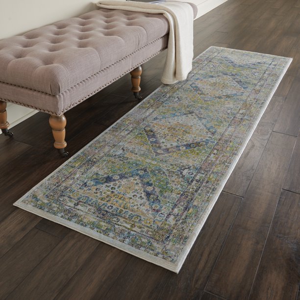 Nourison Global Vintage Farmhouse Bordered Blue/Green Area Rug