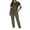 Army Green, variant on Womens Short Sleeve Contrast Trim Top and Drawstring Waist Pants Two Piece Set with Side Pockets Casual Tracksuit Loungewear