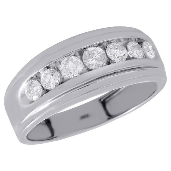 10K White Gold Channel Set Diamond Mens Wedding Band Engagement Ring 0.75 CT.