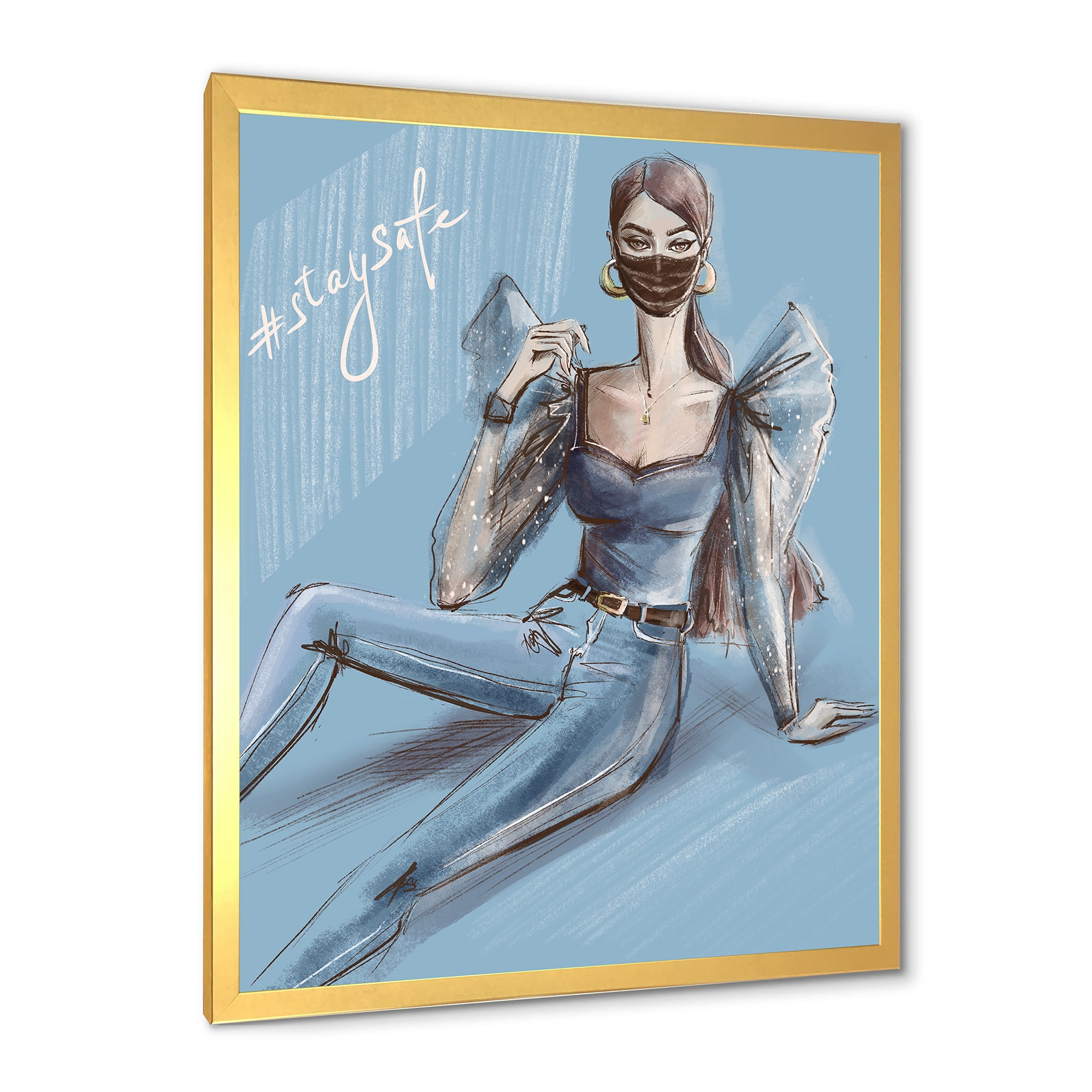 Designart 'Stylish Beautiful Woman Wearing Medical Mask' Traditional Framed Art Print