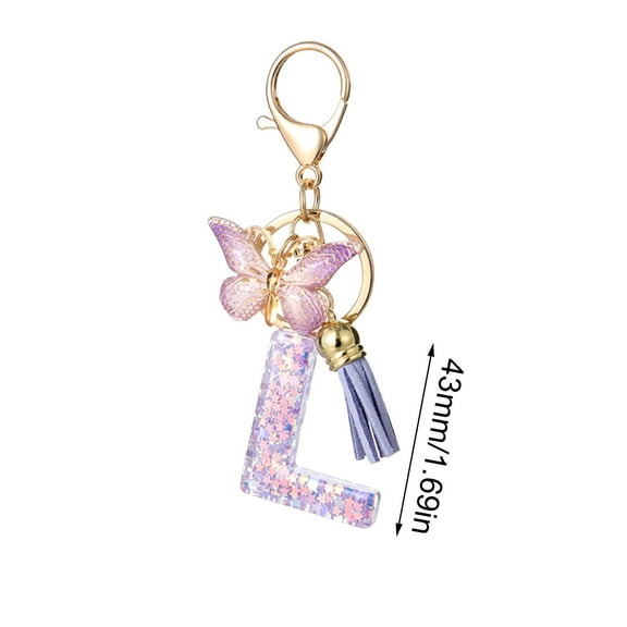 L Letter L Resin Pendant Purple Butterfly Tassel Charm For Women Handbag Purse Accessory Decoration Keychain Gift