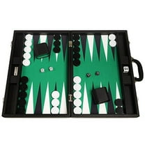 Silverman & Co 19Inch Premium Backgammon Set Large Size Black Board, Green Playing Surface, Black And White Points