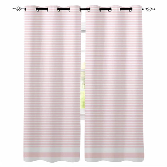 Blackout Curtains for Bedroom, Farmhouse Pink White Striped Room Darkening Window Drapes for Living Room, Modern Stripes Thermal Insulated Grommet Curtains, 52x63 inch, 2 Panels