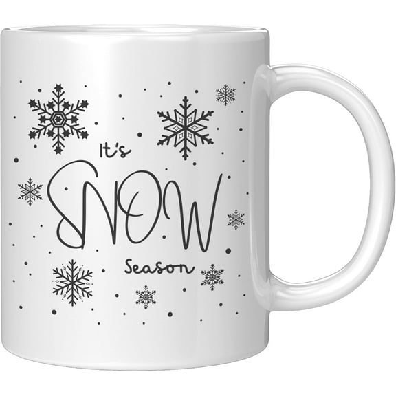 Coveted Goods It’s Snow Season Coffee Mug – Winter Mug with Snowflakes – Holiday Hot Chocolate Cup – Christmas Gift for Snow Lovers – 11oz White Ceramic Cup