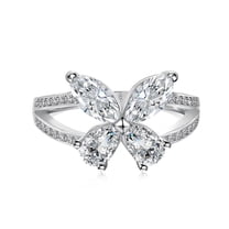 Flydeer 0.5CT Pear and Marquise-Cut 5A Zirconia with 925 Sterling Silver Butterfly Shaped Rings for Women Her Silver Size 6